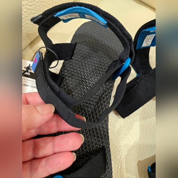 Columbia ALAVA  Black Blue Sandals Shoes  Flats Velcro Ajust Size 10 Insole 11" - Picture 7 of 8